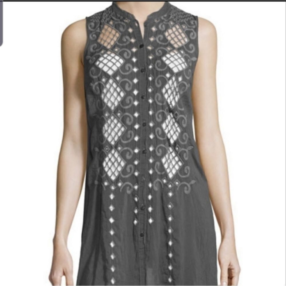 Johnny Was  Sleeveless Button-Front Diamond-Eyelet